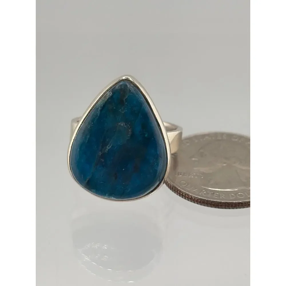 Pear Shaped Blue Apatite Sterling Silver Ring Artisan Jewelry 8.5